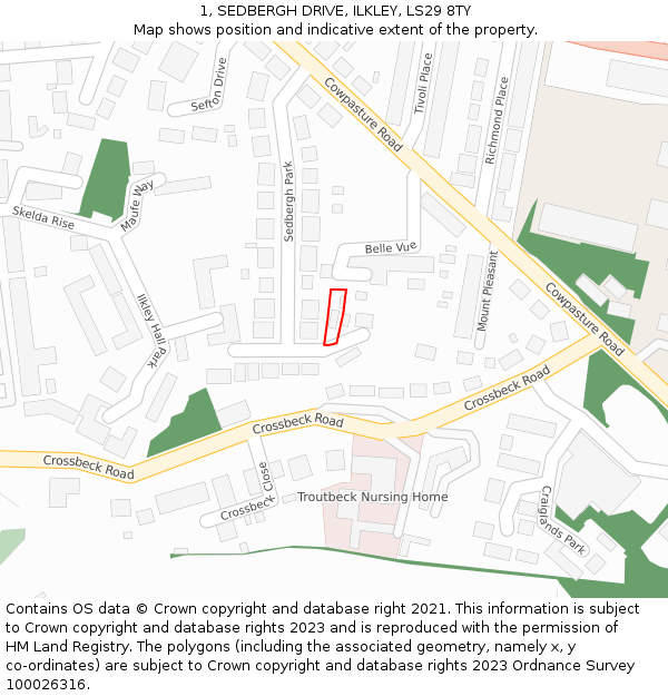 1, SEDBERGH DRIVE, ILKLEY, LS29 8TY: Location map and indicative extent of plot