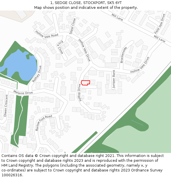 1, SEDGE CLOSE, STOCKPORT, SK5 6YT: Location map and indicative extent of plot