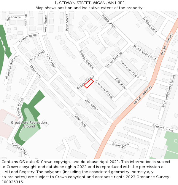 1, SEDWYN STREET, WIGAN, WN1 3PF: Location map and indicative extent of plot