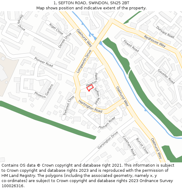 1, SEFTON ROAD, SWINDON, SN25 2BT: Location map and indicative extent of plot
