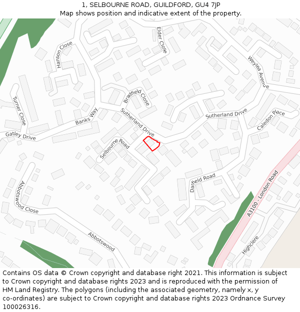 1, SELBOURNE ROAD, GUILDFORD, GU4 7JP: Location map and indicative extent of plot