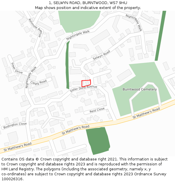 1, SELWYN ROAD, BURNTWOOD, WS7 9HU: Location map and indicative extent of plot