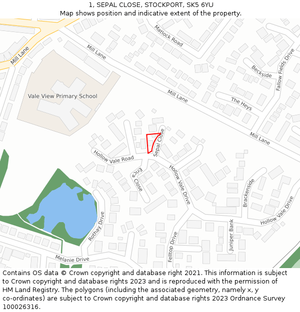 1, SEPAL CLOSE, STOCKPORT, SK5 6YU: Location map and indicative extent of plot