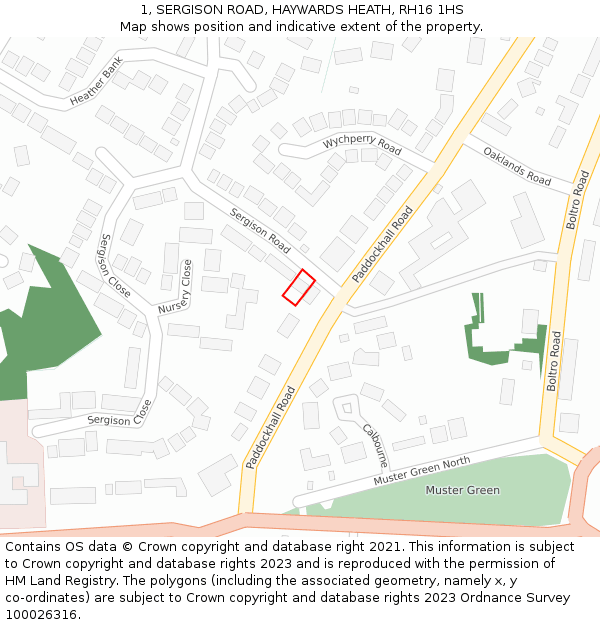 1, SERGISON ROAD, HAYWARDS HEATH, RH16 1HS: Location map and indicative extent of plot