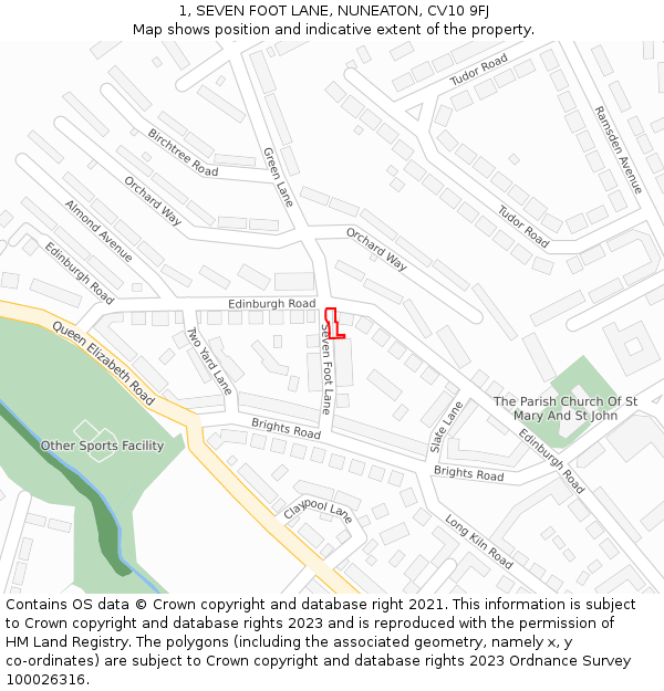 1, SEVEN FOOT LANE, NUNEATON, CV10 9FJ: Location map and indicative extent of plot