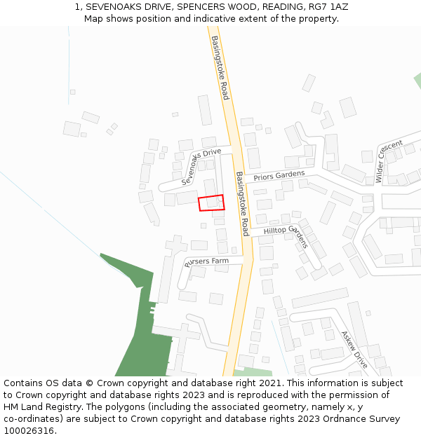 1, SEVENOAKS DRIVE, SPENCERS WOOD, READING, RG7 1AZ: Location map and indicative extent of plot