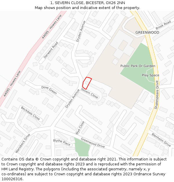 1, SEVERN CLOSE, BICESTER, OX26 2NN: Location map and indicative extent of plot