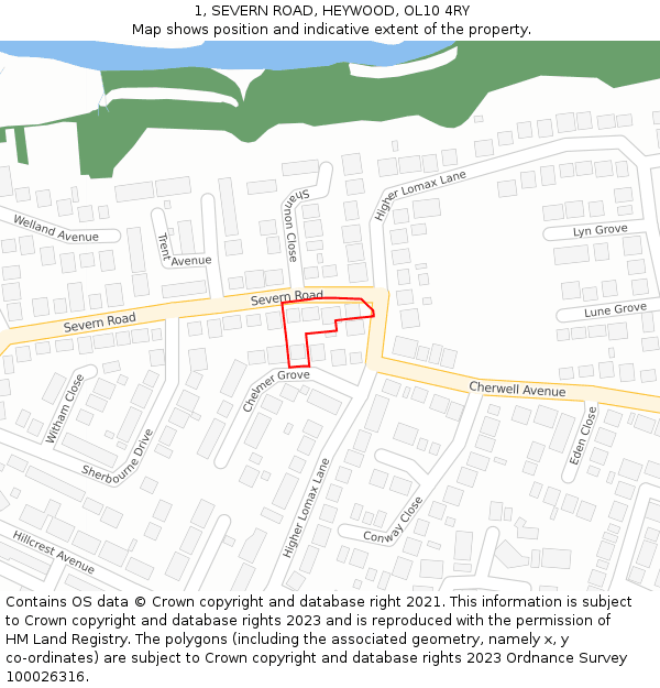 1, SEVERN ROAD, HEYWOOD, OL10 4RY: Location map and indicative extent of plot