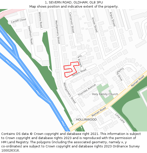 1, SEVERN ROAD, OLDHAM, OL8 3PU: Location map and indicative extent of plot