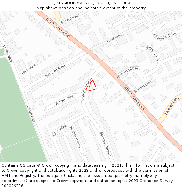 1, SEYMOUR AVENUE, LOUTH, LN11 9EW: Location map and indicative extent of plot