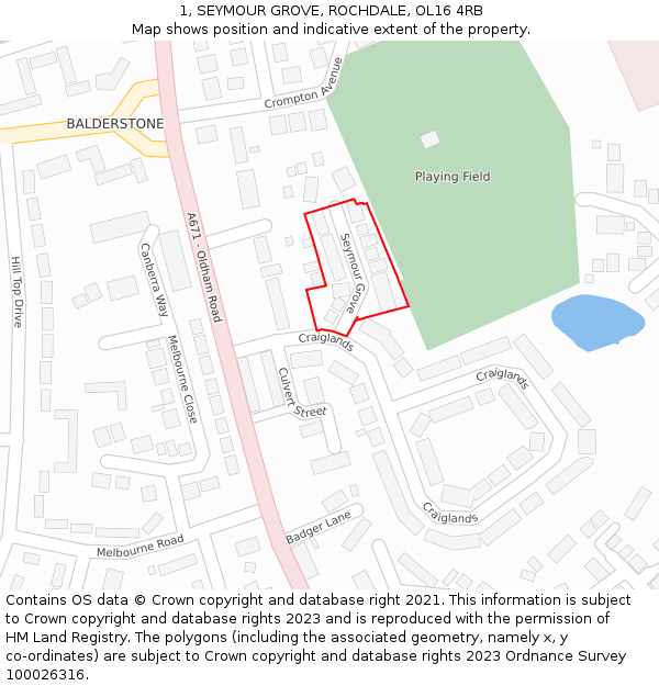 1, SEYMOUR GROVE, ROCHDALE, OL16 4RB: Location map and indicative extent of plot