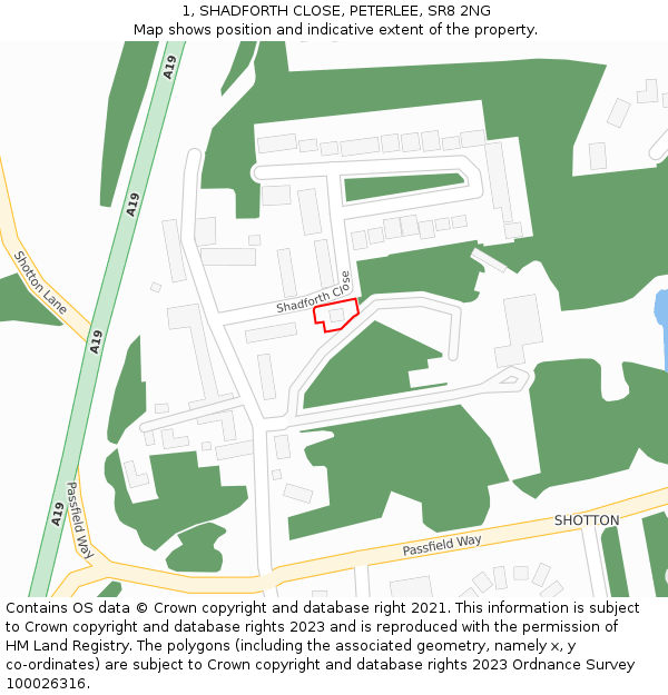 1, SHADFORTH CLOSE, PETERLEE, SR8 2NG: Location map and indicative extent of plot