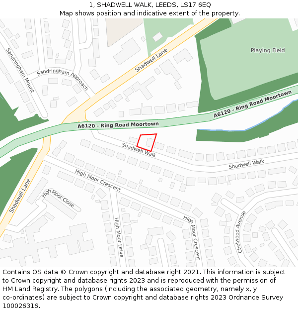1, SHADWELL WALK, LEEDS, LS17 6EQ: Location map and indicative extent of plot