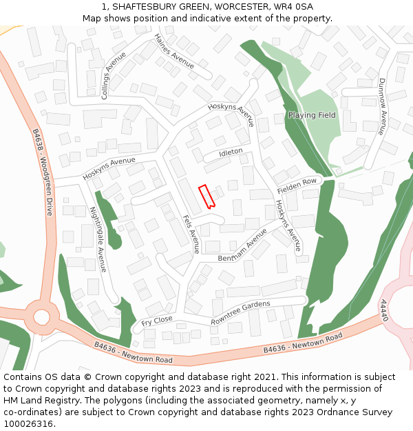 1, SHAFTESBURY GREEN, WORCESTER, WR4 0SA: Location map and indicative extent of plot