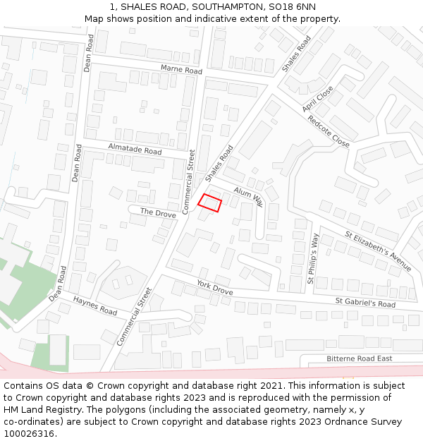 1, SHALES ROAD, SOUTHAMPTON, SO18 6NN: Location map and indicative extent of plot