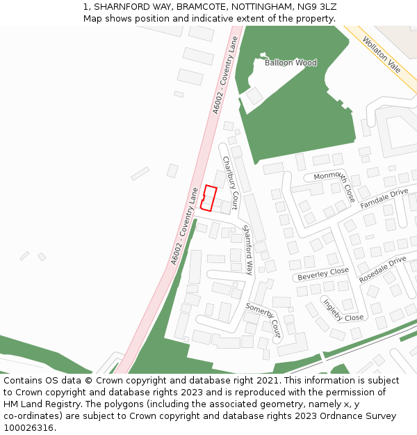 1, SHARNFORD WAY, BRAMCOTE, NOTTINGHAM, NG9 3LZ: Location map and indicative extent of plot