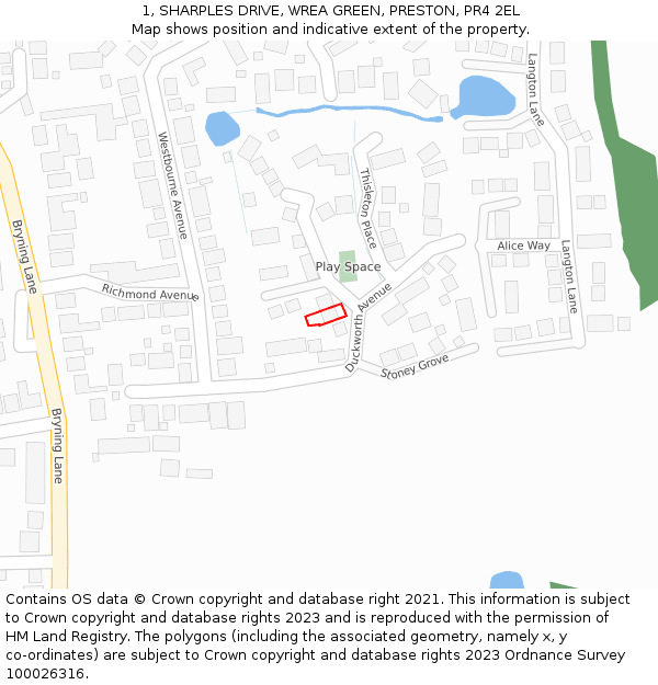 1, SHARPLES DRIVE, WREA GREEN, PRESTON, PR4 2EL: Location map and indicative extent of plot