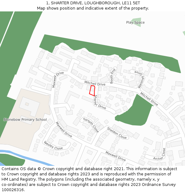 1, SHARTER DRIVE, LOUGHBOROUGH, LE11 5ET: Location map and indicative extent of plot