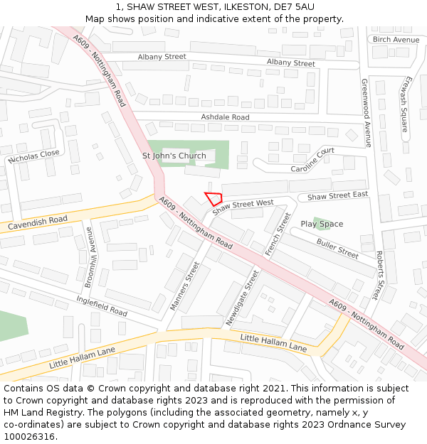 1, SHAW STREET WEST, ILKESTON, DE7 5AU: Location map and indicative extent of plot