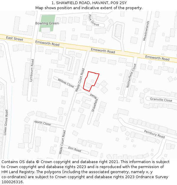 1, SHAWFIELD ROAD, HAVANT, PO9 2SY: Location map and indicative extent of plot