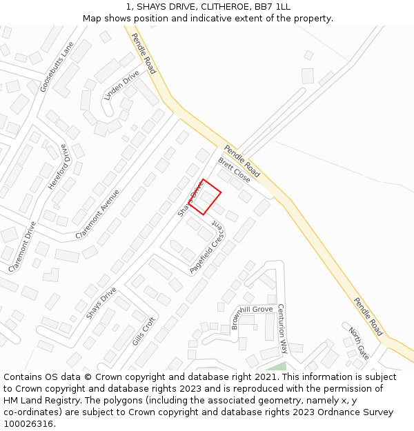 1, SHAYS DRIVE, CLITHEROE, BB7 1LL: Location map and indicative extent of plot