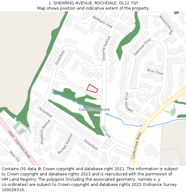 1, SHEARING AVENUE, ROCHDALE, OL12 7QY: Location map and indicative extent of plot