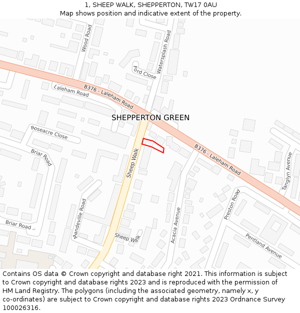 1, SHEEP WALK, SHEPPERTON, TW17 0AU: Location map and indicative extent of plot