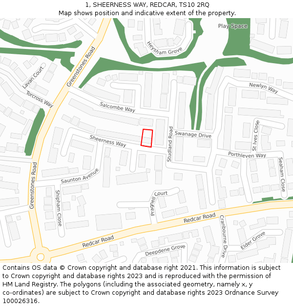 1, SHEERNESS WAY, REDCAR, TS10 2RQ: Location map and indicative extent of plot