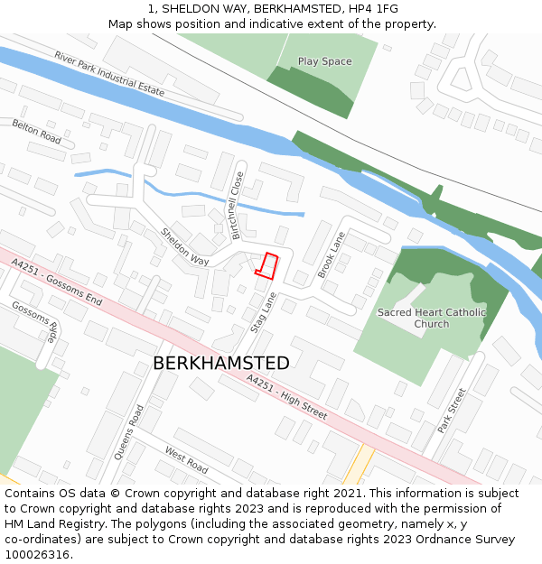 1, SHELDON WAY, BERKHAMSTED, HP4 1FG: Location map and indicative extent of plot