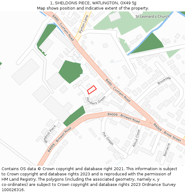 1, SHELDONS PIECE, WATLINGTON, OX49 5JJ: Location map and indicative extent of plot