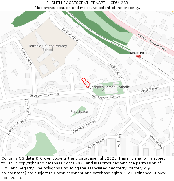 1, SHELLEY CRESCENT, PENARTH, CF64 2RR: Location map and indicative extent of plot