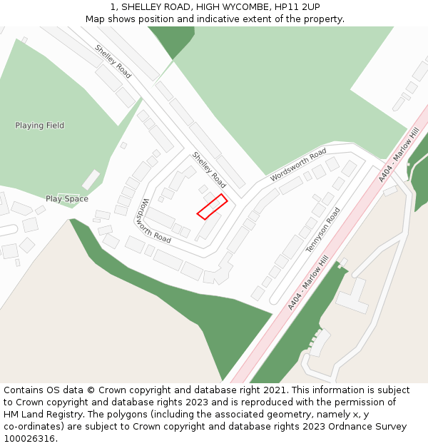 1, SHELLEY ROAD, HIGH WYCOMBE, HP11 2UP: Location map and indicative extent of plot