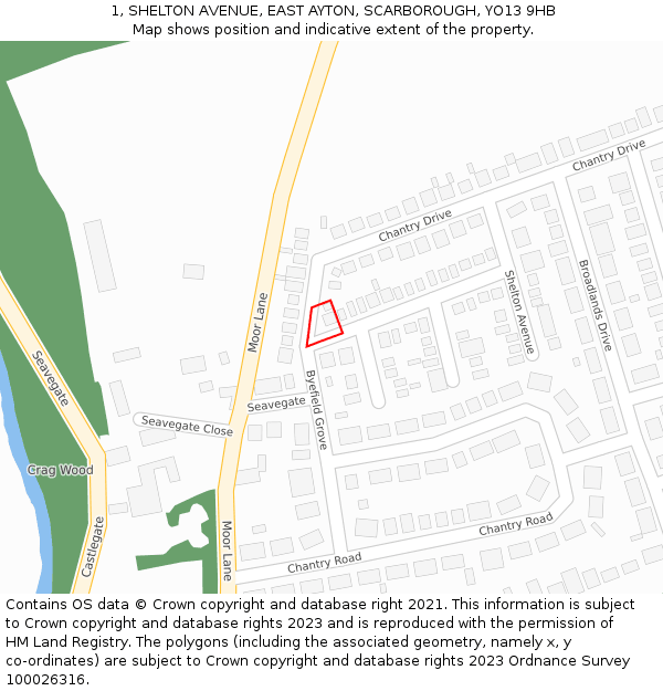 1, SHELTON AVENUE, EAST AYTON, SCARBOROUGH, YO13 9HB: Location map and indicative extent of plot