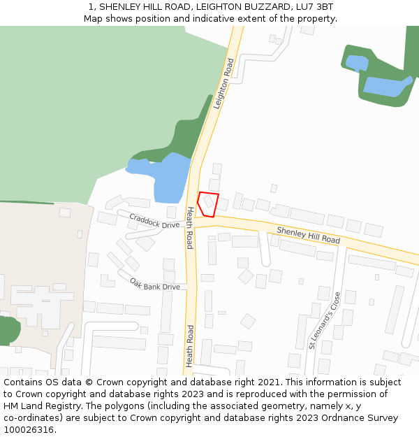 1, SHENLEY HILL ROAD, LEIGHTON BUZZARD, LU7 3BT: Location map and indicative extent of plot