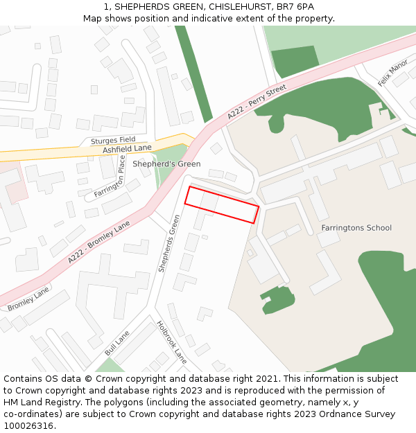 1, SHEPHERDS GREEN, CHISLEHURST, BR7 6PA: Location map and indicative extent of plot