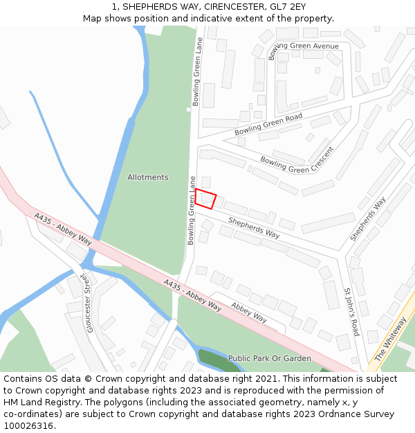 1, SHEPHERDS WAY, CIRENCESTER, GL7 2EY: Location map and indicative extent of plot