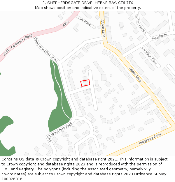 1, SHEPHERDSGATE DRIVE, HERNE BAY, CT6 7TX: Location map and indicative extent of plot