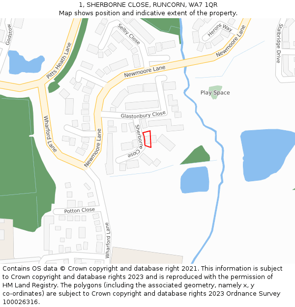 1, SHERBORNE CLOSE, RUNCORN, WA7 1QR: Location map and indicative extent of plot
