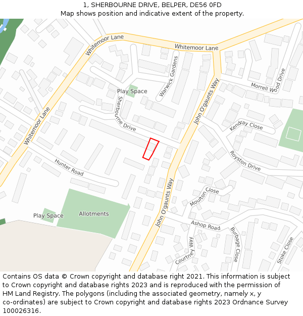 1, SHERBOURNE DRIVE, BELPER, DE56 0FD: Location map and indicative extent of plot