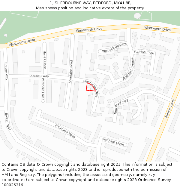 1, SHERBOURNE WAY, BEDFORD, MK41 8RJ: Location map and indicative extent of plot