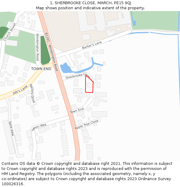 1, SHERBROOKE CLOSE, MARCH, PE15 9QJ: Location map and indicative extent of plot