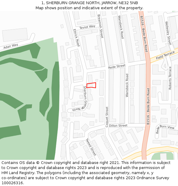 1, SHERBURN GRANGE NORTH, JARROW, NE32 5NB: Location map and indicative extent of plot