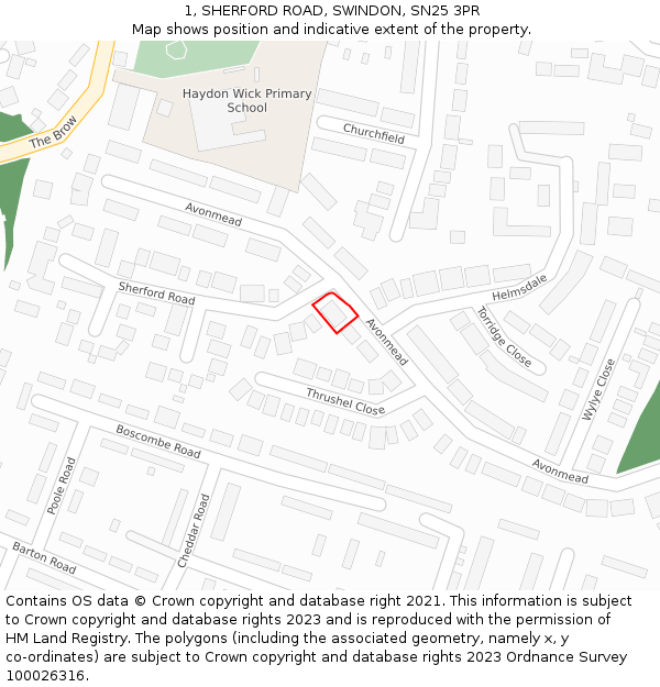 1, SHERFORD ROAD, SWINDON, SN25 3PR: Location map and indicative extent of plot