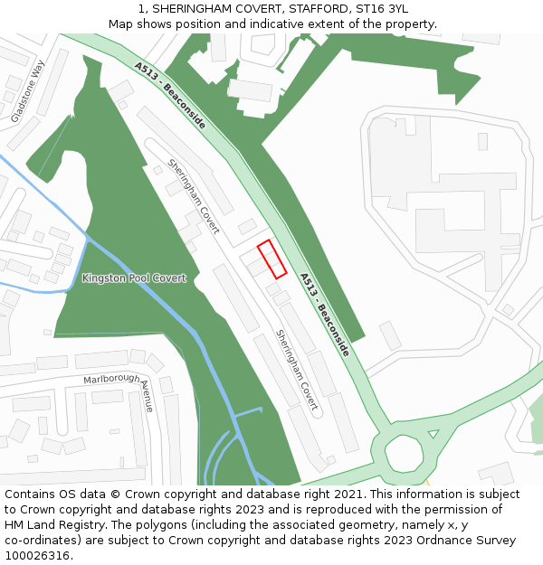 1, SHERINGHAM COVERT, STAFFORD, ST16 3YL: Location map and indicative extent of plot