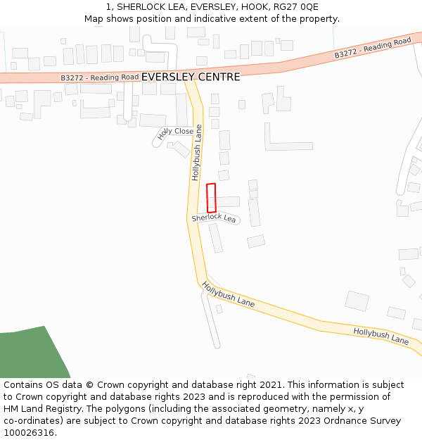 1, SHERLOCK LEA, EVERSLEY, HOOK, RG27 0QE: Location map and indicative extent of plot