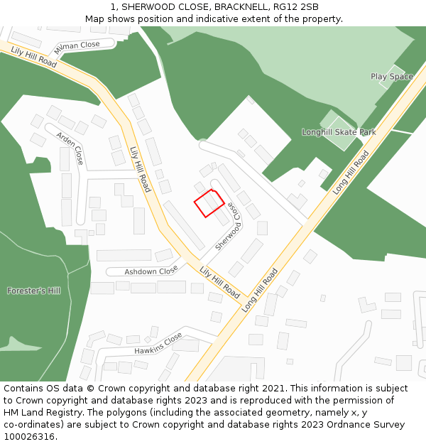 1, SHERWOOD CLOSE, BRACKNELL, RG12 2SB: Location map and indicative extent of plot