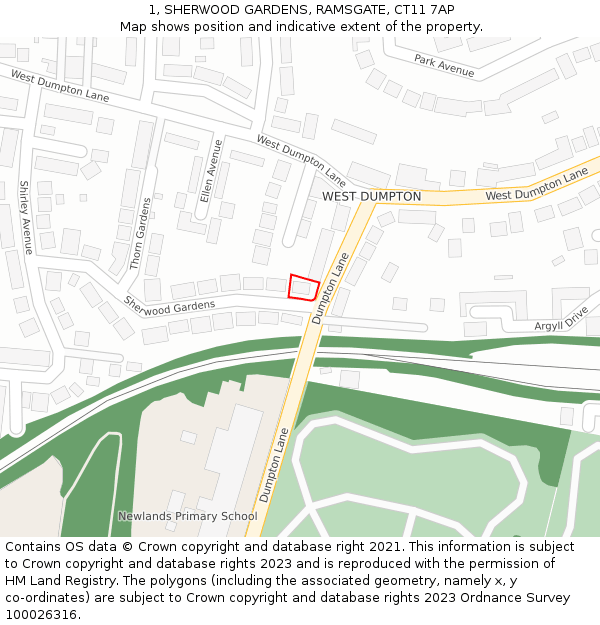 1, SHERWOOD GARDENS, RAMSGATE, CT11 7AP: Location map and indicative extent of plot