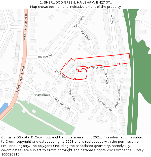 1, SHERWOOD GREEN, HAILSHAM, BN27 3TU: Location map and indicative extent of plot