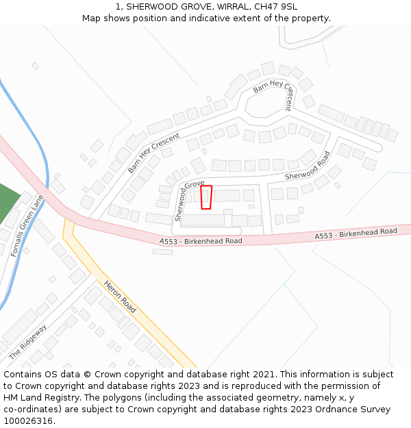 1, SHERWOOD GROVE, WIRRAL, CH47 9SL: Location map and indicative extent of plot