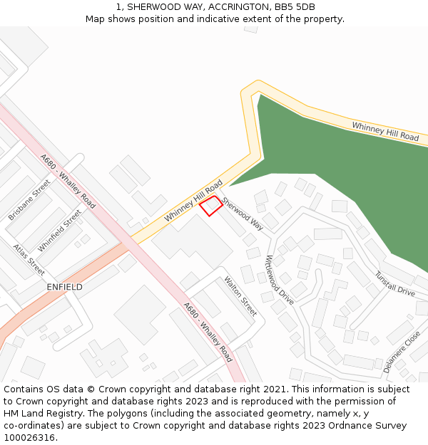 1, SHERWOOD WAY, ACCRINGTON, BB5 5DB: Location map and indicative extent of plot